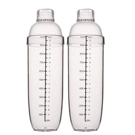 FEOOWV 2 Pcs Plastic Cocktail Shaker,Drink Mixer Hand Shaker Cup with Scales,Transparent (33 oz / 1000cc)