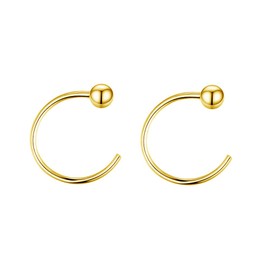 Minimalist 2mm Ball Tiny Half Hoop Earrings Sterling Silver Fashion Black Huggie Cuff Hoops Cartilage Tragus Piercing Nose Rings Studs for Women Men (Gold)