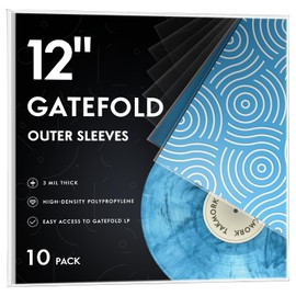 Gatefold Record Sleeves: 12" Plastic Vinyl LP Albums Protective Sleeves, 3 Mil Thick Crystal Clear Records Covers, Pack of 10