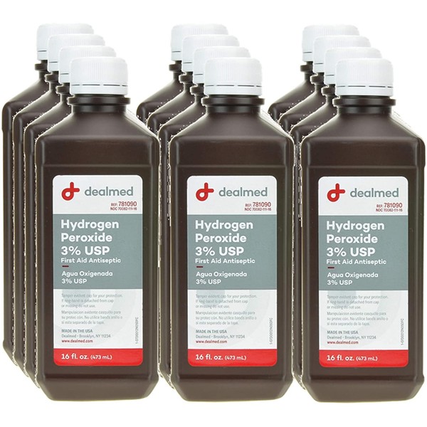 Dealmed Hydrogen Peroxide 3% USP – 16 fl. oz. USA Made Hydrogen Peroxide Cleaner, Hydrogen Peroxide 3 Percent First Aid Cleaner, Hydrogen Peroxide Solution for First Aid Kit and Medical Facilities