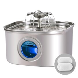 Stainless Steel Cat Water Fountains 3.2L with Water Level Window & 2 Filters,Ultra Quiet Cat Fountains for Drinking,Pet Water Fountain for Indoor,Automatic Water Dispenser for Cats/Dogs