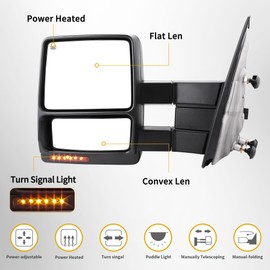 DWVO Towing Mirror fit 2007-2014 F150 Series Pickup Mirrors, Power Adjusted Heated Turn Signal Puddle Light Tow Mirrors (a Pair)