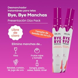 Drops - Bye Bye Manchas de Bolsillo x2 50 ml. Quitamanchas. Anti Manchas. Elimina manchas en ropa, baberos, alfombras, toallas, muebles, tapicería, si