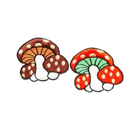 PLpatch Set of 2 Tiny. Mushroom with Polka dot Cute Cartoon Magic Mushroom Logo1 Sew Iron on Embroidered Applique Badge Sign Patch Clothing Costume (Brown-Orange)