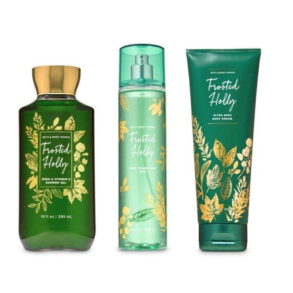 Bath and Body Works - Frosted Holly - 3 pc Bundle - Shower Gel, Fine Fragrance Mist and Ultra Shea Body Cream - (Winter 2019)