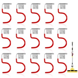 YUDAWN 15 Stück Gartengerätehalter, Besenhalter Werkzeughalter Metallhaken Rot Gartengeräte Aufhängung mit Anti-Rutsch Gummierung für Gartengeräte Garage Organizer Systeme Werkzeughalter