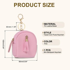 PATIKIL Mini Backpack Keychain for Women, PU Leather Cute Cosmetic Bag Coin Purse Creative Keychains with Tassel for Makeup Key Card, Pink