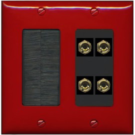 RiteAV 4 Banana 2 Speaker Surround Female Coupler Binding Post Wall Plate - Brush [Red/Black]