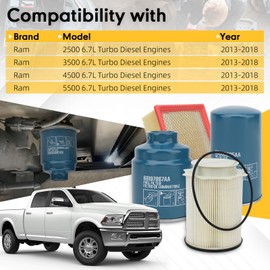 KARCOCA 6.7L Cummins Fuel Filter & Water Separator & Oil Filter & engine Air Filter Kit - Replaces 68157291AA, 68197867AA，05083285AA，53034051AB - Compatible with Dodge Ram 2500/3500/4500/5500