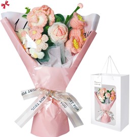 Penandatan Crochet Flowers,Crochet Flower Bouquet,Artificial Flowers,With Lily of The Valley,Crochet Roses,Carnation,Forget Me Not Flowers,Gifts for Mothers Day/Birthday/Anniversary/Valentine's Day