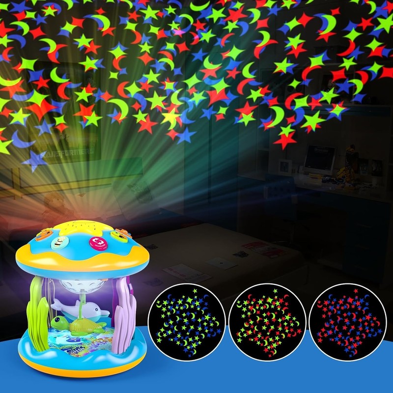 Musical Projector, Ocean Rotation, Early Learning, Crawling, Light Up Toy,