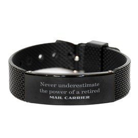 Retirement Gifts for Mail Carrier, Never underestimate the power, Appreciation Black Shark Mesh Bracelet for Retired Mail Carrier, Men, Women, Friends, Coworkers