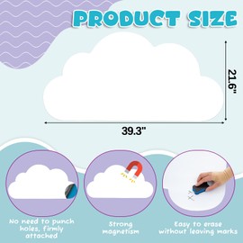 Zonon Cloud Magnetic Wallpaper Cloud Wall Decals 39.3" x 21.6" Self Adhesive Magnetic Wall Decal Chalkboard for Peel and Stick Chalk Board Wallpaper Stickers for Playroom Home Decor