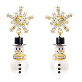 Pearl Snowman Earrings for Women Dainty Cute Christmas Earrings Pearl Crystal Snowman Christmas Earrings Snowflake Earring Christmas Cute Jewelry Gifts for Women (B:Gold Snowman Earrings)
