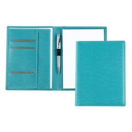 DELMON VARONE Premium Writing Case with Notepad DIN A5 (50 Sheets) Made of Vegan Eco Faux Leather Turquoise - Organiser Conference Folder with Pen Holder and Slip Pocket - Business Organiser Folder