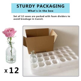 HANIHUA Set of 12 Glass Bud Vases in Bulk, Small Vase for Flowers, Clear Vases Set for Rustic Wedding Decorations, Home Table Flower Decor, Shelf Decor Mini Vases 2.85"X 5.4"