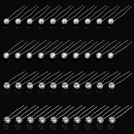 40 Pack Pearl Hair Pins for Bridal Wedding, Rhinestone Pearl Hair Clips Accessories for Brides Bridesmaids Women Girls (Silver)