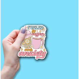 (3PCS) Fueled by Iced Coffee and Anxiety Sticker Mental Health Coffee Lovers Sarcastic Sticker Waterproof Vinyl Sticker Decals for Books Laptops Phone Water Bottles Tumbler Cup Kindle 3x2.2 Inch