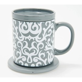 TEMPTATIONS Temp-tations K61162: 14 oz. Ceramic Mug with Warming Base - Grey Damask