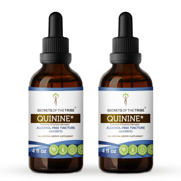 Secrets of the Tribe Quinine Alcohol-Free Tincture (Glycerite) 680 mg Wildcrafted Quinine (Cinchona officinalis) Dried Bark (2x4 Fl Oz)