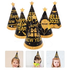 LUOZZY 24pcs Happy New Year Party Hats Decoration Paper Cone Hats 2025 New Years Hats Headbands Tiaras Photo Props for 2025 Party Supplies