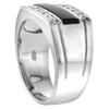Sterling Silver Mens Rectangular Black Onyx Ring 2 Grooves CZ