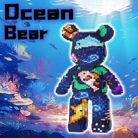 VIIOVOIIV Blue Graffiti Bear Micro Building Blocks Set(3688Pieces) Animal Winktoys Blocks Bear Building Blocks Gift for Adult and Kid