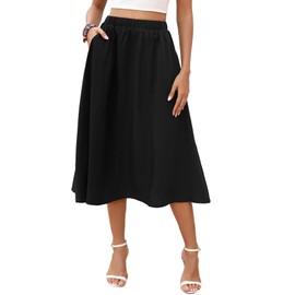 BERYDRESS Women's Black Skirts with Pockets Elastic Waisy Flowy Swing A-Line Boho Casual Midi Skirts(M,6224-Black)