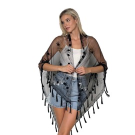 ARIS A. Hand Embroidered Shawl Wrap Scarf for Women, Black