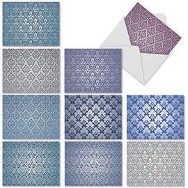 The Best Card Company - 10 Boxed All Occasion Cards with Envelopes (4 x 5.12 Inch) - Colorful, Fun Note Cards Assorted - Royal Pattern M6575OCB