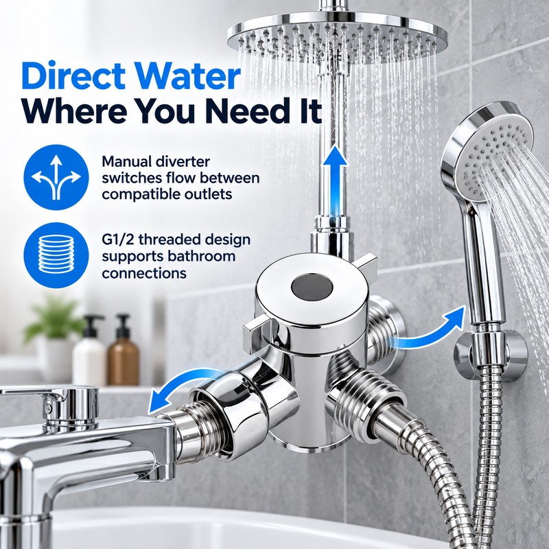 3-Way Water Diverter Valve for Bathroom Shower & Faucet –