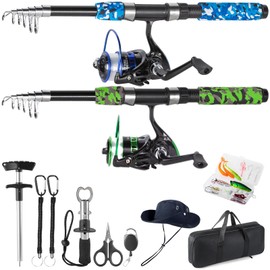 Tripquips Telescopic Fishing Rods Set, 6.9ft Composite Blank Fishing Pole, Portable Spinning Rod and Reel Combo with Accessories Carrier Bag Fishing Rod and Reel Combos Fishing Gear(2 Packs Combo)
