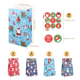 GWHOLE Bolsas de Navidad de Regalo Envueltas 12 Piezas 4 Diseños Navideños con 18 Pcs Etiquetas de Regalo