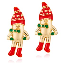 YUJIE Christmas Earrings for Women Red Santa Claus Studs Gold Plated Holiday Costume Jewelry