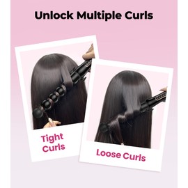 Farery Bubble Curling Wand for Long Hair - 32mm Springless Barrel for Defined Spiral Curls & Waves, Ceramic Coated for Smooth Shine, Includes Heat Resistant Glove, 5 Temp Settings, Dual Voltage