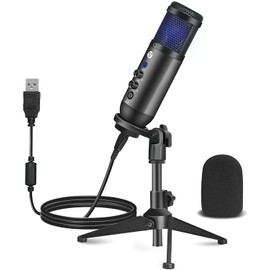 Fantech PC USB Microphone RGB Light with Adjustable Tripod Recording Condenser Computer Microphone (MCX01)