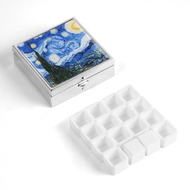 Mini Portable Watercolor Palette Set,Artist Watercolor Travel Metallic Box Set with 14Pcs Small Half Pans,Empty Paint Storage Artist Paints Palette Mixing Tray.Starry Night