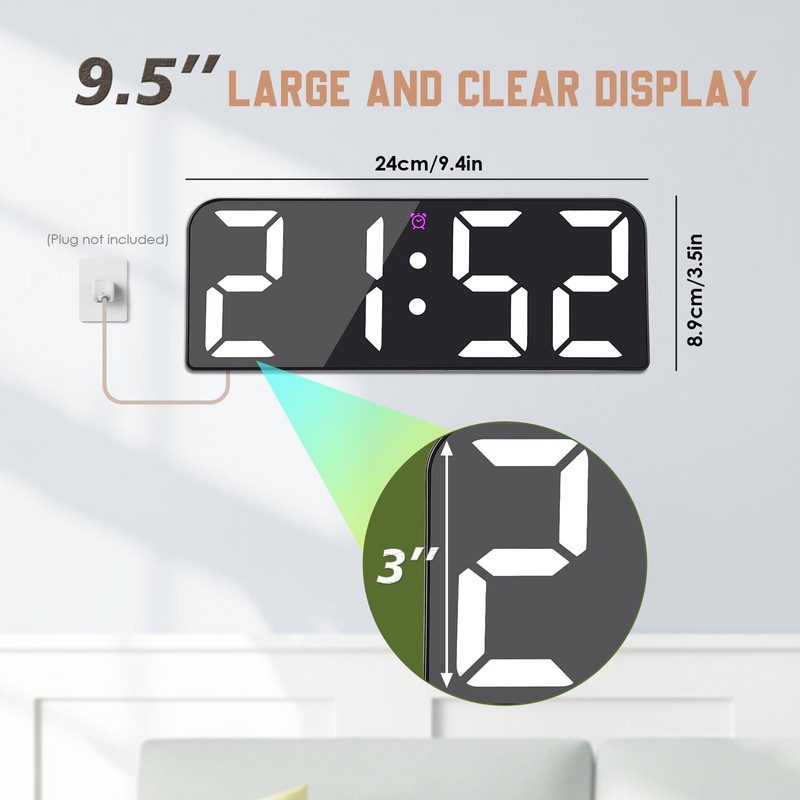Koolertron Digital Wall Clock 9.5 Inch Large Display, Digital Clock