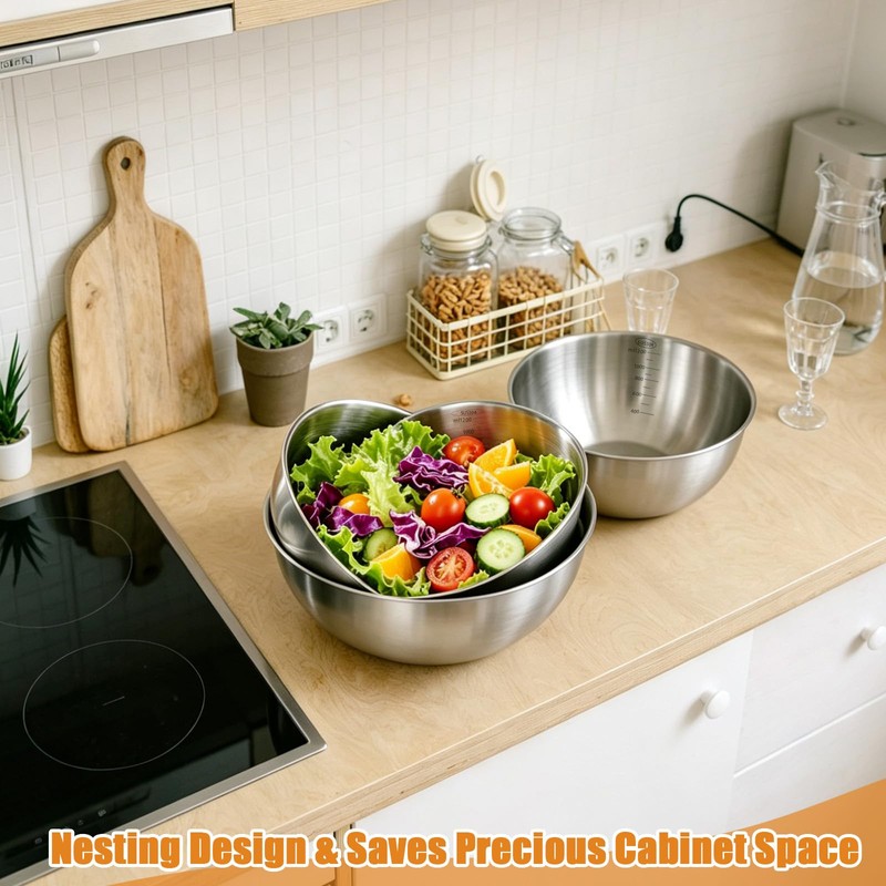 TINSKY 3 Pcs Stainless Steel Mixing Bowls Set Food Grade