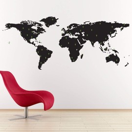 World Map Decal with 50 Marking Pins - Geography Wall Art - Large