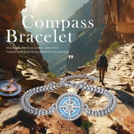 PARYFO Bracelet for Men 925 Sterling Silver Vintage Compass/Odin Dragon Bracelet Viking Amulet Jewellery for Men Boys Sterling Silver, Sterling Silver, Crystal