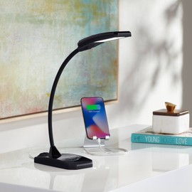 360 Lighting Ricky Modern Minimalist Desk Table Lamp with USB Charging Port LED Gooseneck Adjustable Height 13.75" High Black Touch On Off Dimmer for Bedroom House Bedside Nightstand Home