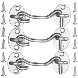 Hook and Eye Latch, 3 Pack Barn Door Latch, Heavy Duty Solid Thicken Stainless Steel Gate Latch Lock, Add More Security and Privacy for Barn Door, Window (4'')