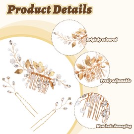 WJIAAA 3 Pcs Gold Crystal Wedding Hair Comb, Rhinestone Bridal Pins Comb Crystal Vintage Hair Accessories for Brides Bridesmaids Women Girls