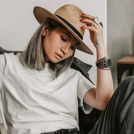 Fivoilin Leather Beaded Bracelet Compatible with Galaxy Watch 7/6/5/4/FE/Active 2 40mm 44mm/Watch 4 Classic 42mm 46mm/6 Classic 43mm 47mm/5 Pro 45mm, Women 20mm Handmade Multilayer Wrap Boho Strap, Black