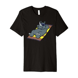 Funny Rhino Sunbathing Cartoon Design Cute Relaxing Animal Premium T-Shirt