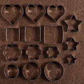 LILIAO Basic Cookie Cutter Set, 5-Pcs, Circle, Star, Square, Flower and Heart Fondant Bread Sandwich Biscuit Cutters, Stainless Steel (Large)