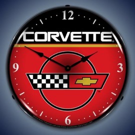 The Finest Website Inc. New C4 Corvette Retro Vintage Style Advertising LED Lighted Clock - Ships Next Business Day to Lower 48 States