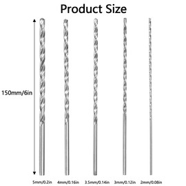 5Pcs Extra Long Twist Drill Bits, 150 mm High-speed Steel Straight Shank Twist Drill Bit Tool 2MM 3MM 3.5MM 4MM 5MM Hardness Spiral Wood Drill Bit Straight Shank Set