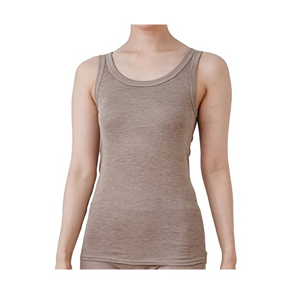 bodyhints 100% Pure Silk Rib Knitted Tank Top with Removable Bra Pads, Japan Made Beige